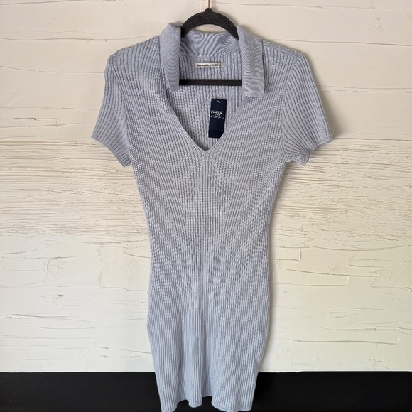 NWT | Abercrombie & Fitch Collared Ribbed Knit Dress | Blue-Purple | Size S - Picture 4 of 8